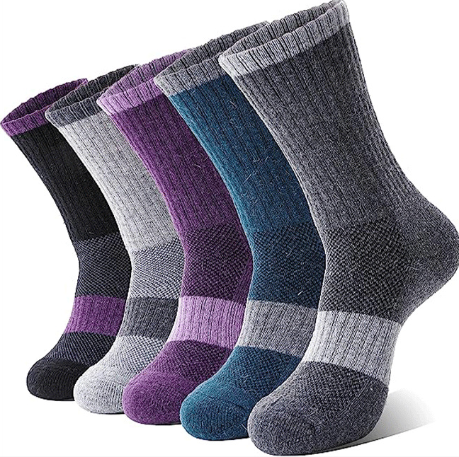 inter Boot Crew Cushion Work Gift Socks 5 Pairs Women's Striped Merino Wool Socks