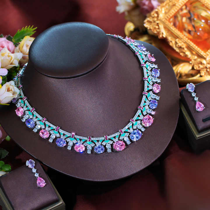 Women Evening Prom Jewelry Gift-  طقم مجوهرات أنيق من الزركونيا المكعبة
