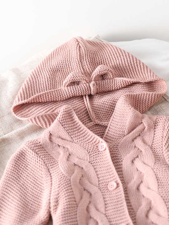 Sweet Baby Girl Pink Rabbit Ear Hooded-جمبسوت بغطاء رأس