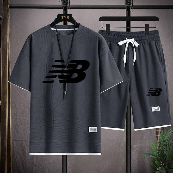 Men's 2 Piece T-Shirt Set Summer Vacation Leisure Clothes Plus Size Five Quarter Loose Hip Hop Pants Fit 