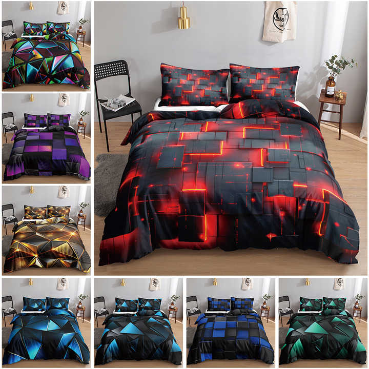 Super Soft Geometric Duvet Cover Modern Geometric Red 