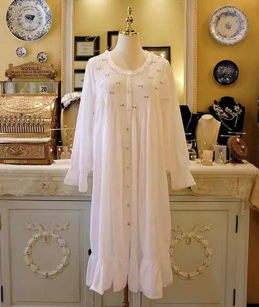 Women's white cotton nightgown