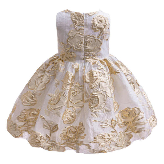 Lantern Knee Skirt Girl Dresses- تنورة الأميرة من الجاكار بنقشة الزهور الذهبية