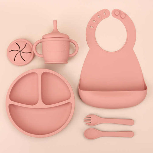 Silicone Baby Food Bowl Fork Spoon Bib Children. مجموعة أدوات مائدة للأطفال من السيليكون، وعاء طعام للأطفال،