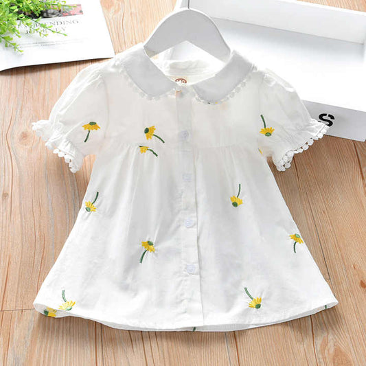 ملابس صيفية لطيفة للأطفال الصغار  Clothes Short Sleeve Shirt Dress for Little G
