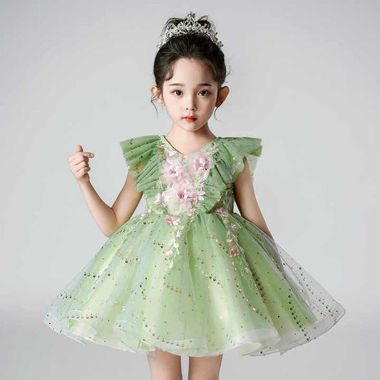 Baby Princess Clothes Christmas Party Outfit - فساتين خضراء صغيرة للبنات