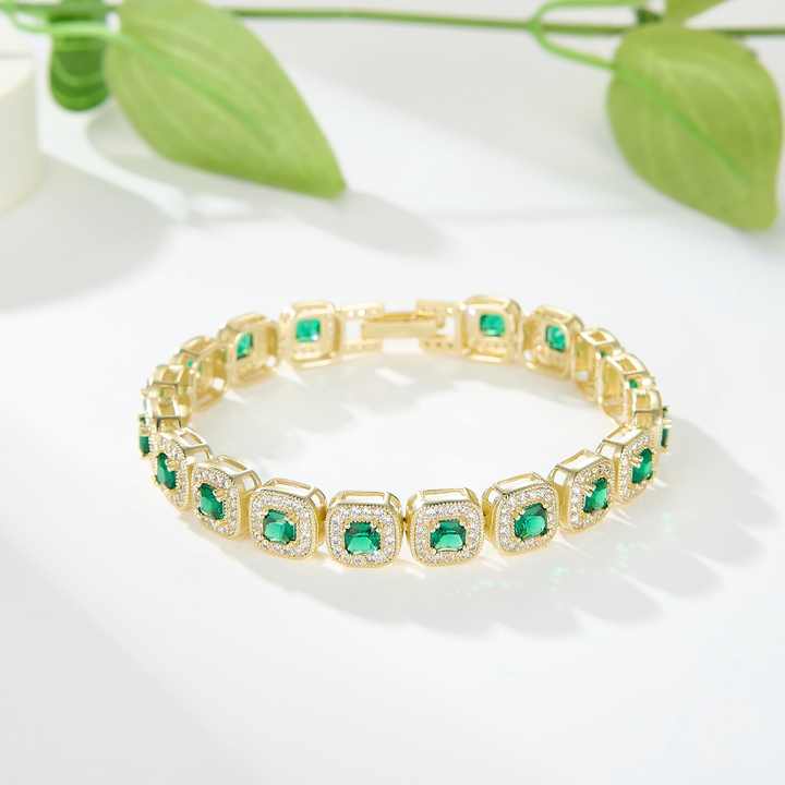 Unisex Customized 14K Gold Plated-سوار تنس زمرد