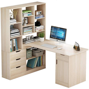 Home Wooden Office Student Study Writing Desk Computer Desks Table with Bookshelf Storage Rack 