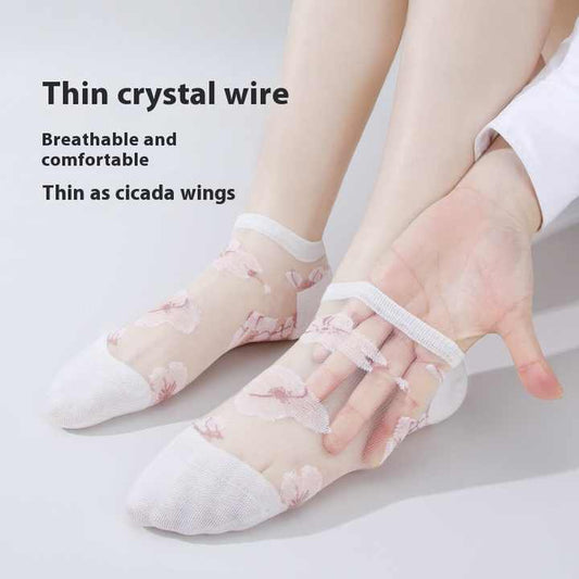 Spring Summer Japanese Glass Silkجوارب نسائية أنيقة من الحرير الكريستالي متوسطة الطول قابلة للتنفس