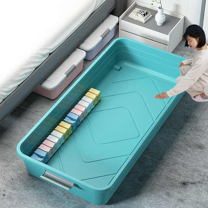 PP Stackable Plastic Bottom Box Multi-Organizer Clothes Toy Storage Bins with Wheels for Home Use 
