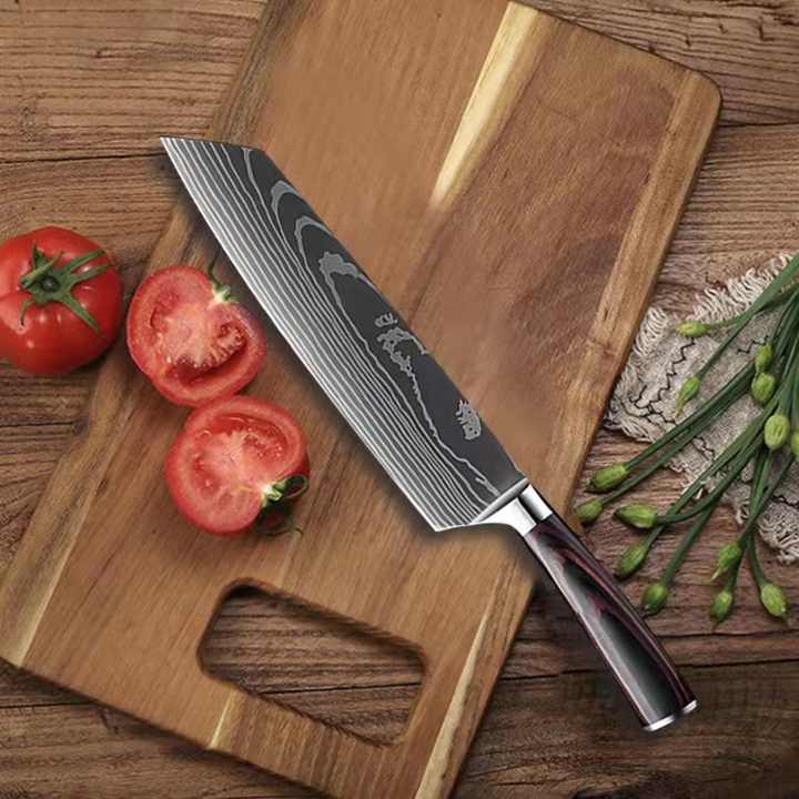 8 Inch 3Cr13 Stainless Steel Kitchen Knife Set, Laser Cut Santoku Slicing Knifeطقم سكاكين مطبخ 8 بوصة 3Cr13 من الفولاذ المقاوم للصدأ ، أداة سانتوكو لتقطيع شرائح بالليزر