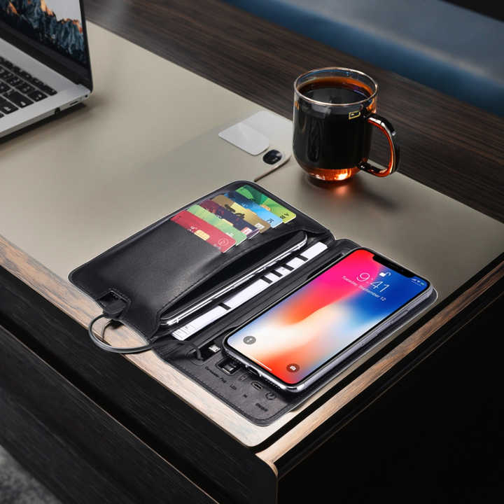 محفظة جلدية أصلية فاخرة للرجال مزودة بشاحن . Luxury Genuine Leather Men's Wallet with 6800mAh