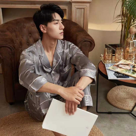 بيجاما رجالي فاخر من الساتان الحريري بأكمام