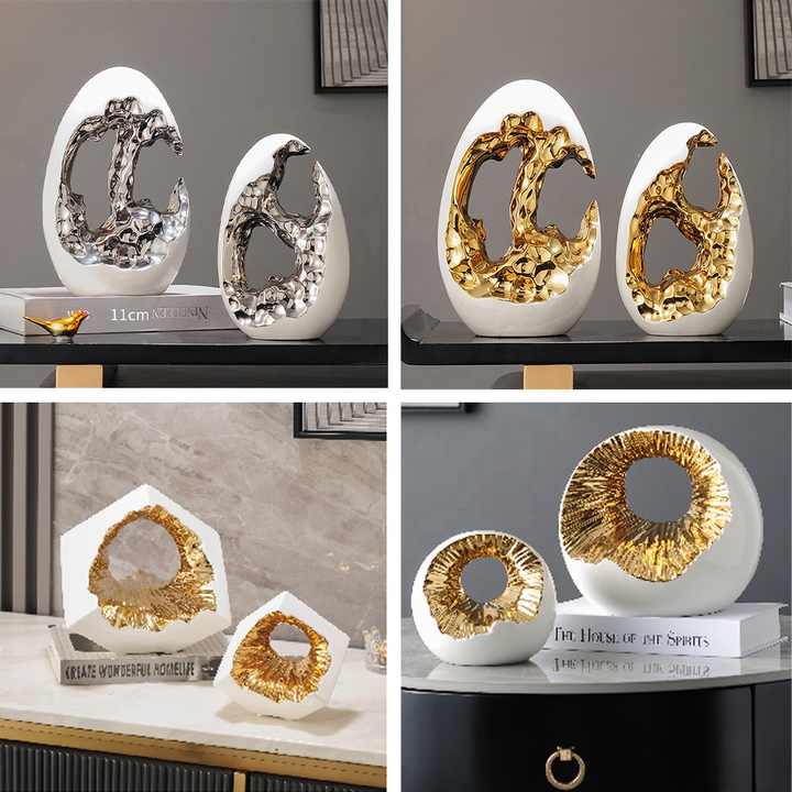 Modern Single Living Room Wedding Interior Decoration Ceramic Silver Egg Shape Luxury Home Decor Accessories 