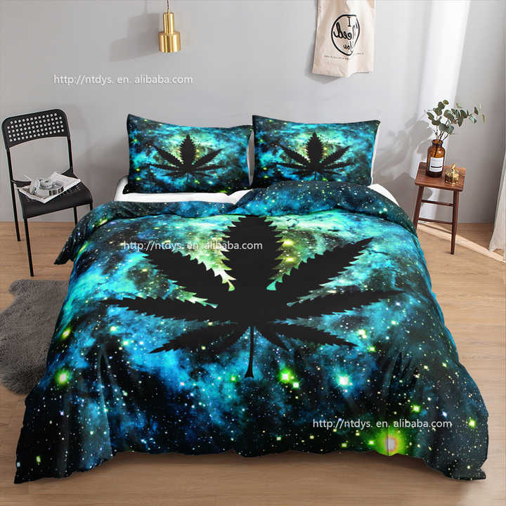 Exotic 3D Hemp Leaves Duvet Cover, Plant Leaves. 