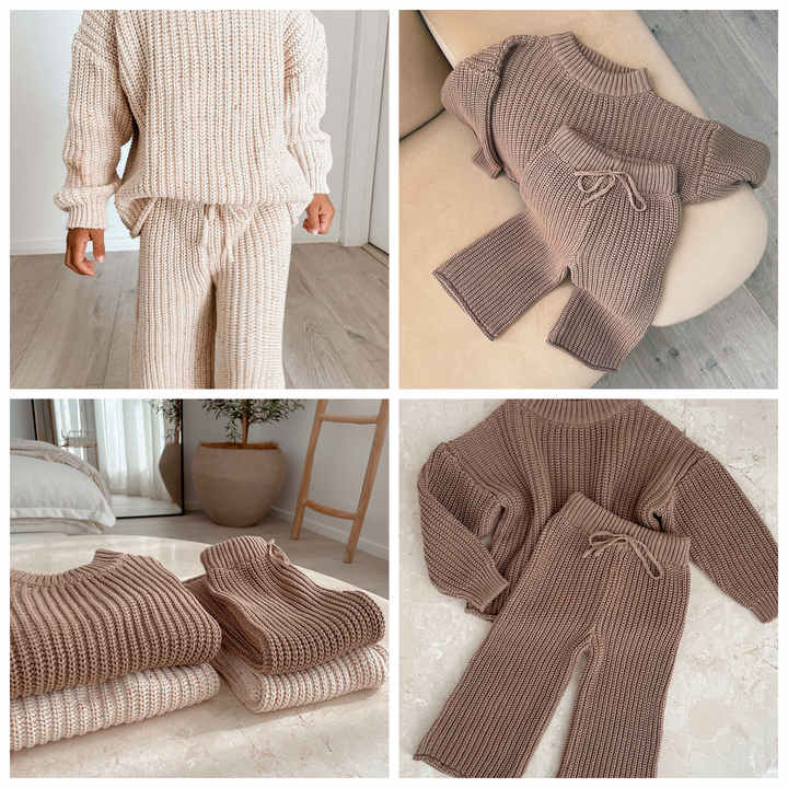 Hot Sale Casual Autumn 2 Pieces Long Sleeve Knitted Sweater Kids 2 Pieces Suit Toddler Girls Knitted Clothes Setتخفيضات هائلة كاجوال للخريف من قطعتين بأكمام طويلة سترة محبوكة للأطفال من قطعتين بدلة للأطفال الصغار مجموعة ملابس أطفال بناتي محبوكة