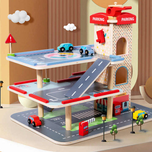 مبيعات المصنع مباشرة لعبة موقف سيارات خشبي  . Factory direct sales multi-level wooden