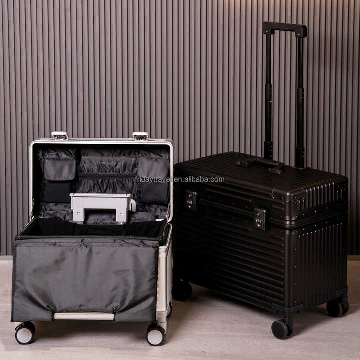 High quality durable aluminum luggage bag with suitcase compartment with hard plate trolley and lock