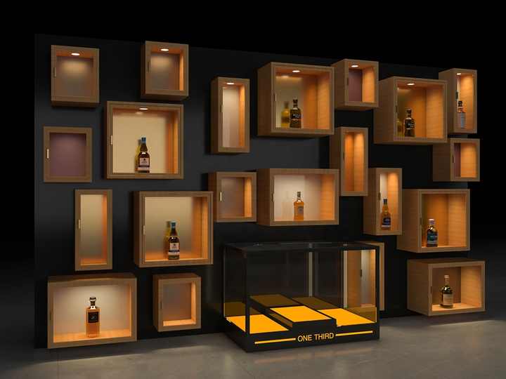 Floating wine display wall 