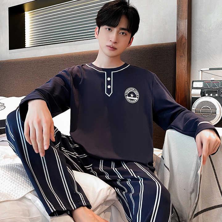 Men's Autumn/Winter Cotton Long Sleeve Pajamas 