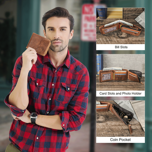 محفظة رجالية من الجلد الطبيعي بثلاث طيات . Contact's Wholesale Crazy Horse Men's Genuine