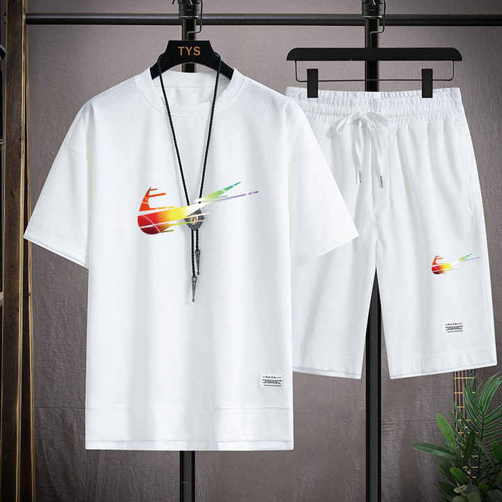 Men's 2 Piece Holiday Couple Set Fashion Loose T-shirt + Plus Size Five Quarter Pants 