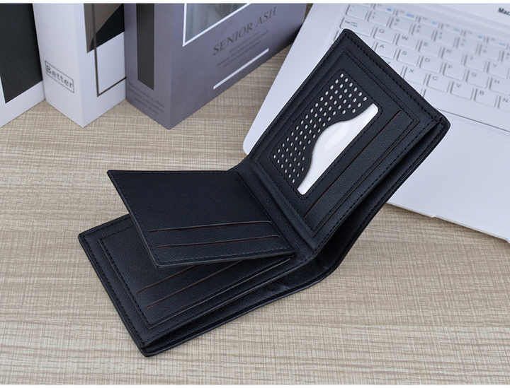 محفظة جلدية كلاسيكية للرجال بسحاب قصير ونمط . Classic Men's Leather Wallet with Short Zipper