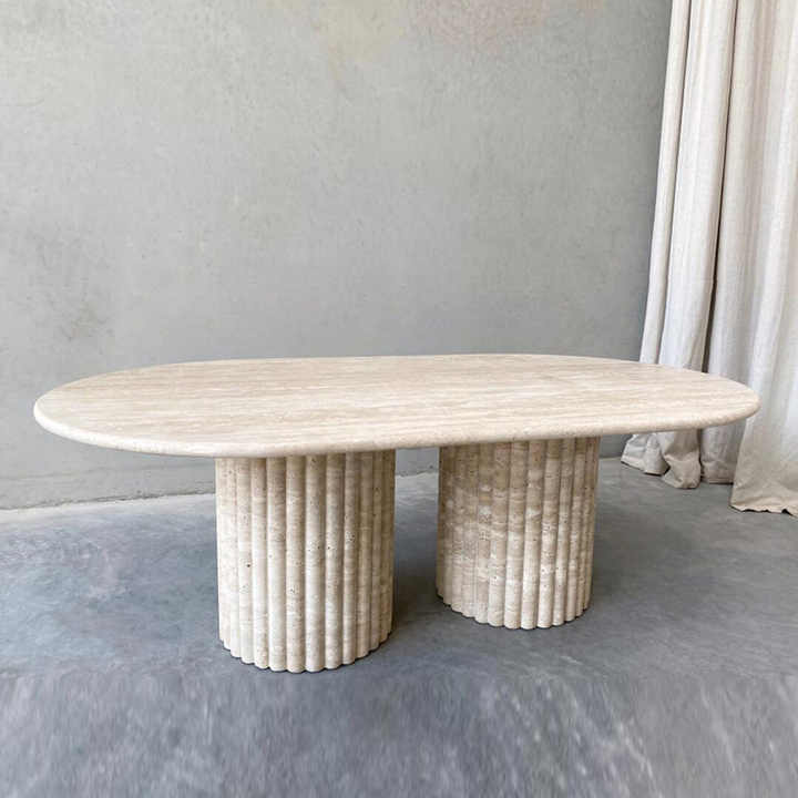 HZX Customizable Fluted Oval Marble Travertine Dining Table 