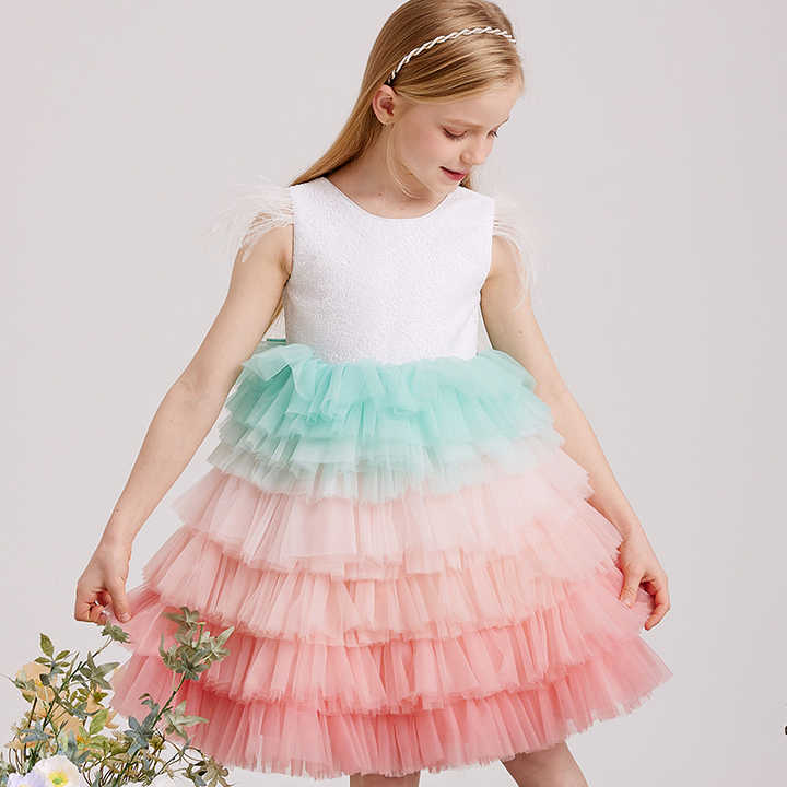 Cake Party Birthday Dress-فستان أطفال متعدد الطبقات من الترتر