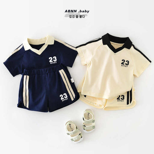 Boys' short-sleeved sportswear, polo shirt and shorts, two-piece 