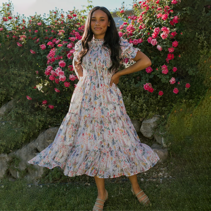 Girls' Floral Puff Sleeve Dress 