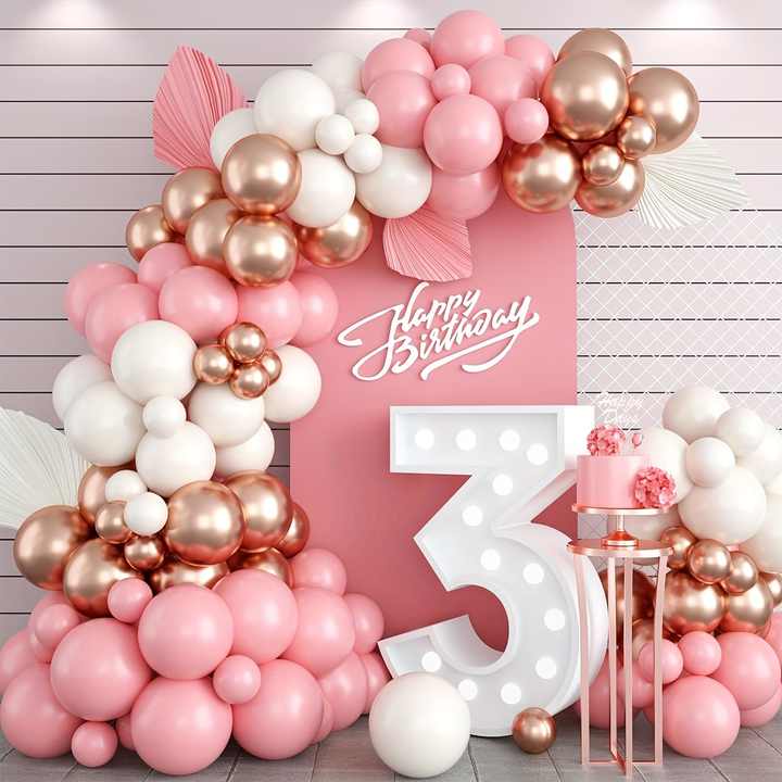 Pink, White and Gold Balloon Arch Kit for Girls Birthday Party-