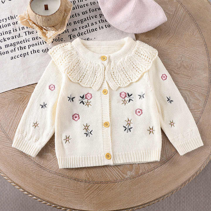 Casual Knitted Sweater with Cardigan Embroidered-سترة محبوكة كاجوال