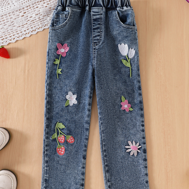 CL6862 تصميم حلو-مجموعة بناطيل جينز للبنات مع قميص قطني طقم كاجوال من قطعتينCL6862 Sweet Design Girls' Jeans and Cotton Shirt Set Casual 2 Piece Set