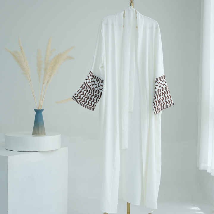 Open abaya with Palestinian keffiyeh 