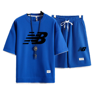 Men's 2 Piece T-Shirt Set Summer Vacation Leisure Clothes Plus Size Five Quarter Loose Hip Hop Pants Fit 