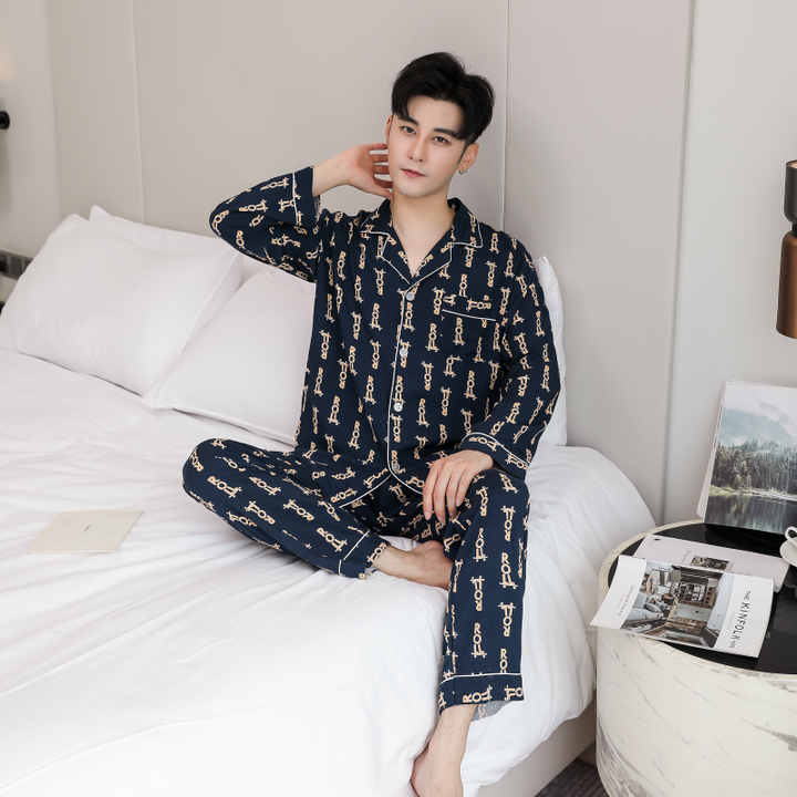 Men's Rayon Cotton Long Sleeve Pajamas Set 