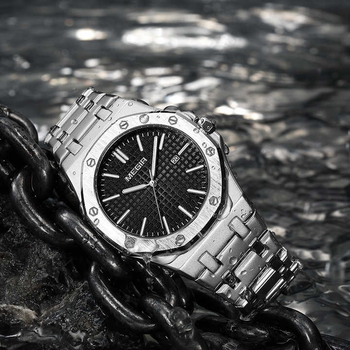 MEGIR 1085 Luxury Men's Classic Stainless Steel Watch 