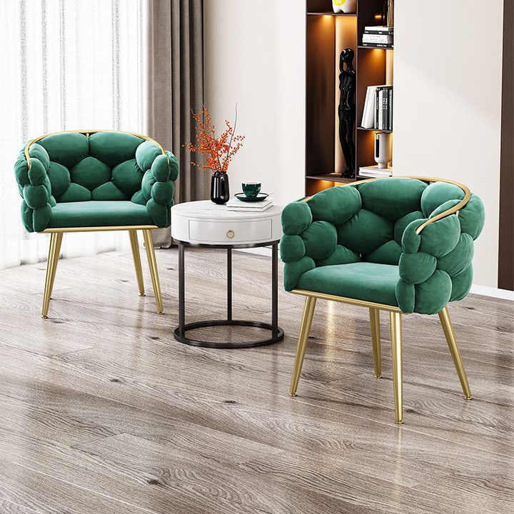 Velvet leisure chair with gold legs with upholstered makeup for living room and bedroom 