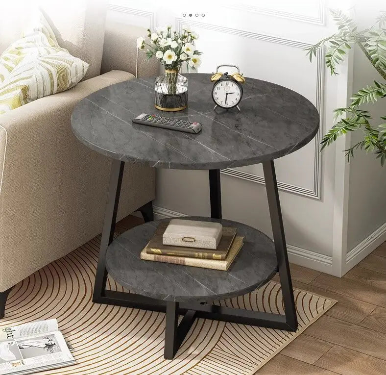 Modern Double Layer Round Bedside Coffee Table for Home 