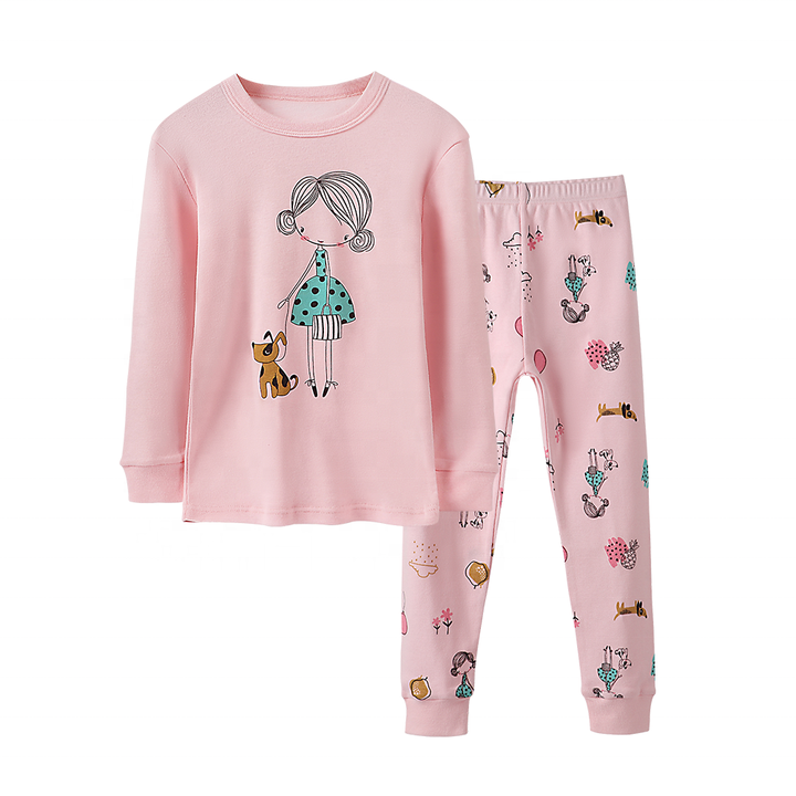 Little Girls Sleepwear Set Colorful Printed Cotton Slim Fit Sleepwear Set 