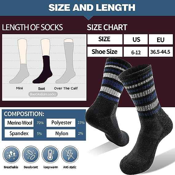 inter Boot Crew Cushion Work Gift Socks 5 Pairs Women's Striped Merino Wool Socks