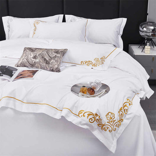 مجموعة مفروشات فندقية بيضاء من القطن بنسبة . 100% Cotton White Hotel Bedding Set, 4 Pieces, Custom