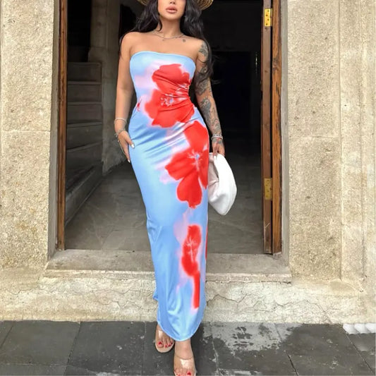 فستان نسائي طويل بطبعة زهور