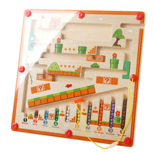 New Kids Toys Magnetic Colors and Numbers Wooden Maze Color Sorting and Counting Puzzle Board Montessori Toy 