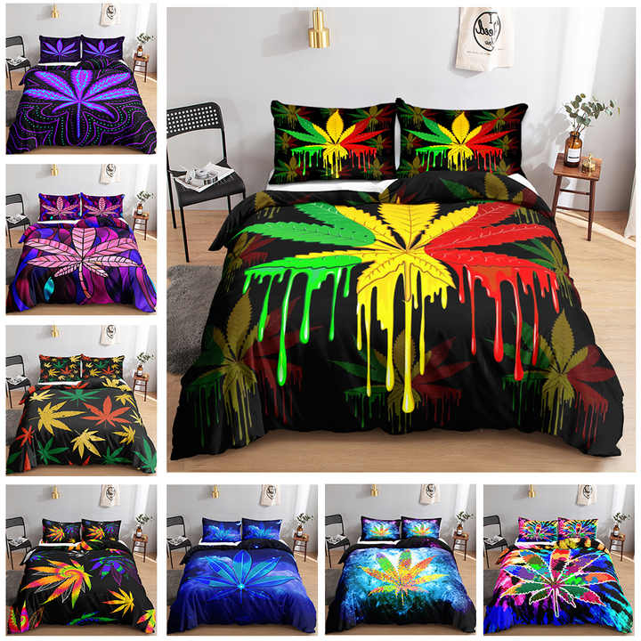 Exotic 3D Hemp Leaves Duvet Cover, Plant Leaves. 