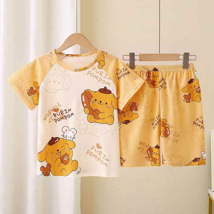 Wholesale Summer Short Sleeve Children's Pajamas Set Cartoon Spider Kt Pika Breathable Boys Girls Kids Pajamas 