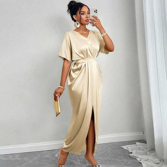 Nightclub V-neck Short Sleeve High-فستان نسائي
