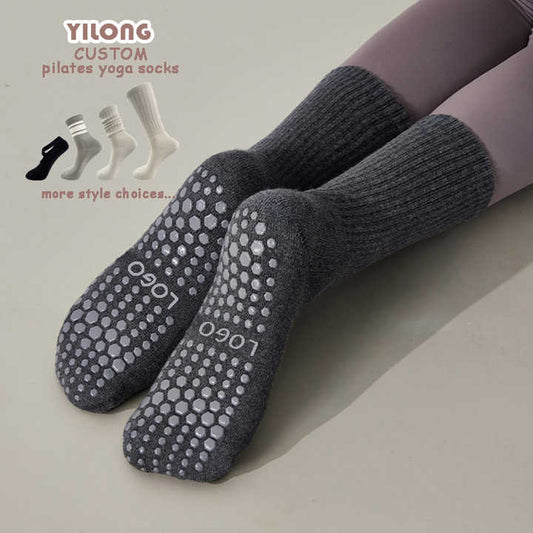 port Women Custom Yoga Merino Wool Grip Socks Pilates جوارب رياضية نسائية من صوف الميرينو
