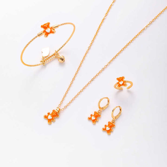 Kids Accessories Elegant Gold Plated Jewelry Set for Children Red Bear Jewelry 